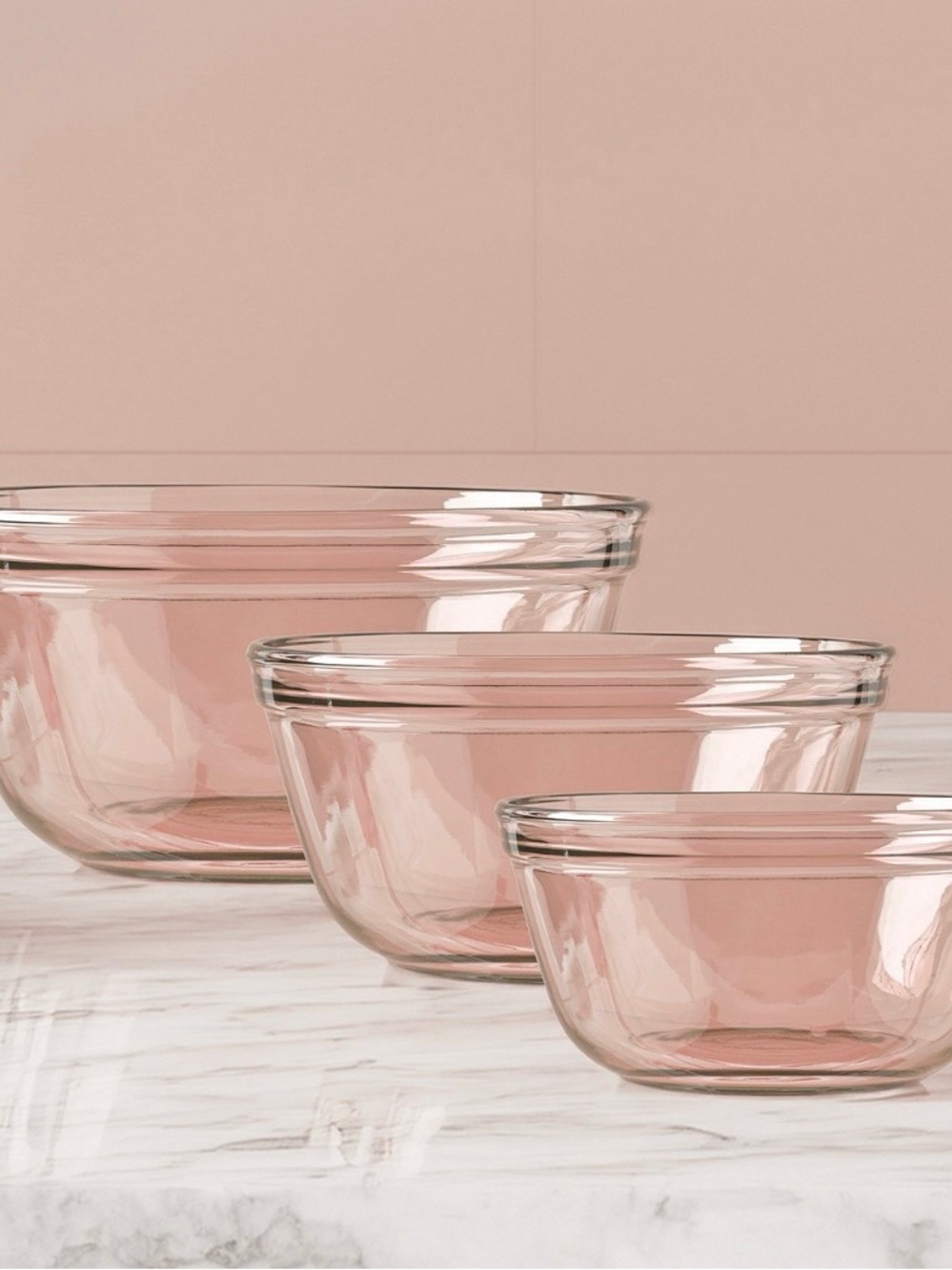 Glass Mixing Bowl Set - Pink Glass Nesting Bowls
Brand new!